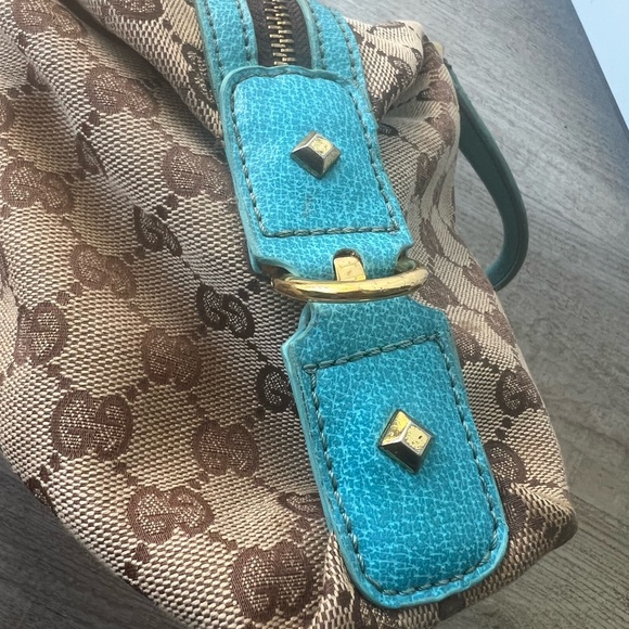Gucci Tan and Blue Satchel with Signature Monogram - Picture 9 of 13